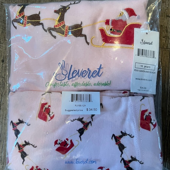 Leveret xmas Santa and Sleigh kid’s Christmas Holiday Pajamas Pink Sz 12 NWT - Picture 4 of 7